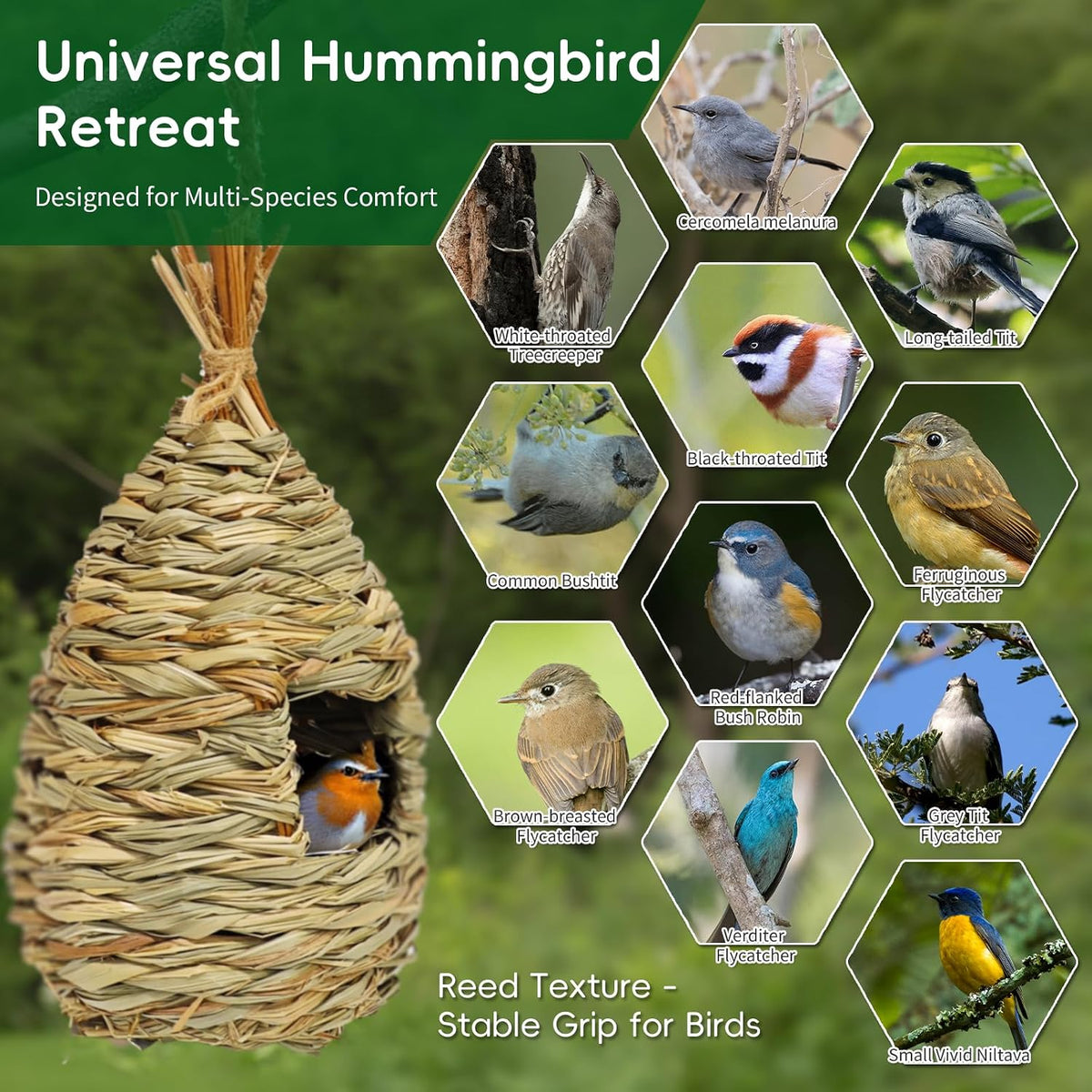 Hummingbird Houses 3Pcs Hand Woven Grass Hanging Bird Nest