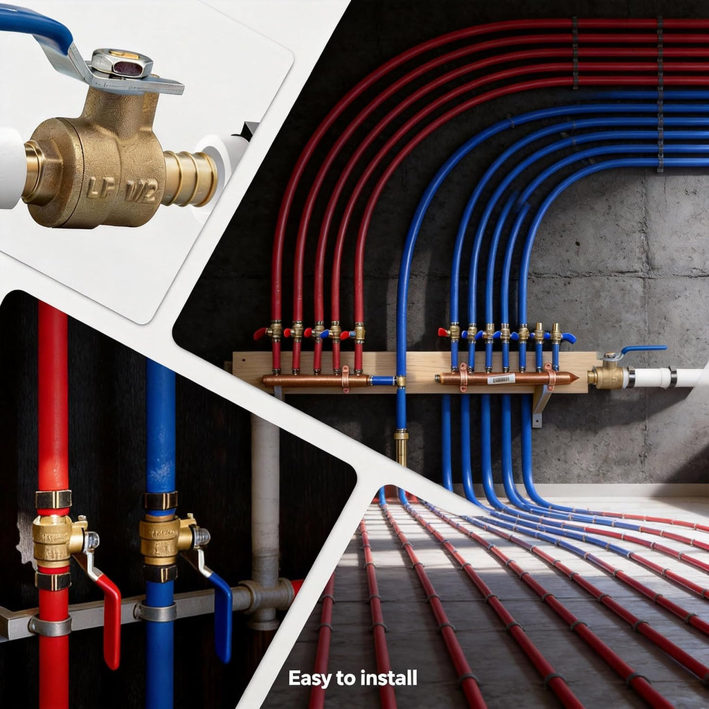 VANCOCO 1/2" PEX Ball Valve, 4-Pack, 2 Red/2 Blue