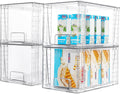 4Pack Large Stackable Kitchen Pantry Storage Drawers, Clear Organizer Bins with Handles, Acrylic Drawer Organizers