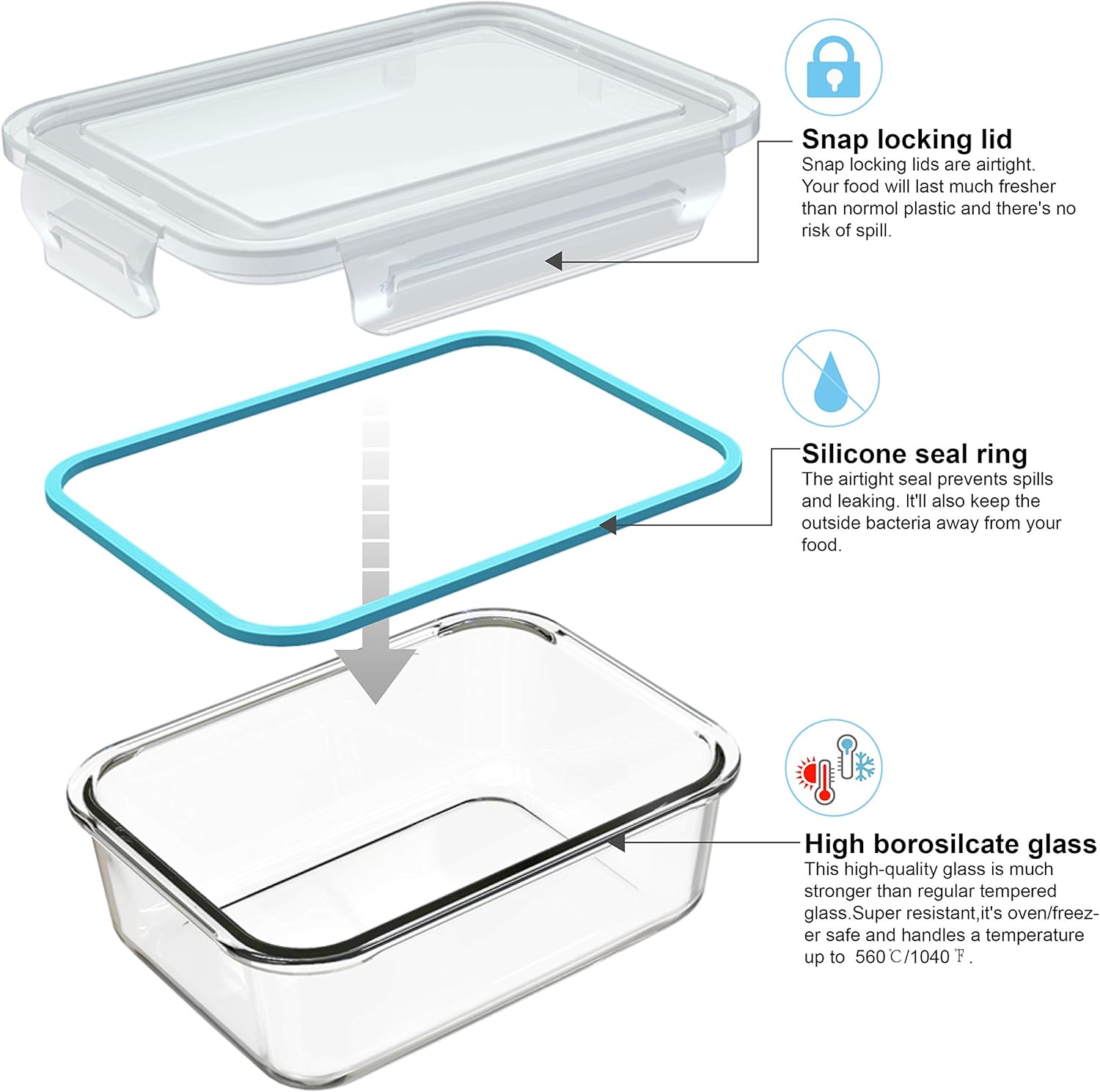 Glass Food Storage Containers with Lids, [18 Piece] Glass Meal Prep Containers Set, Airtight Leak Proof, Oven Freezer