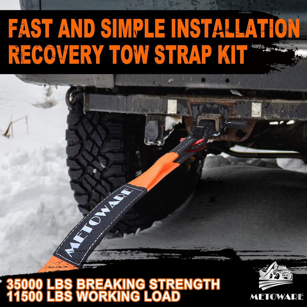 Heavy Duty Tow Strap Recovery Kit with D Ring Shackle, 3" x 20ft