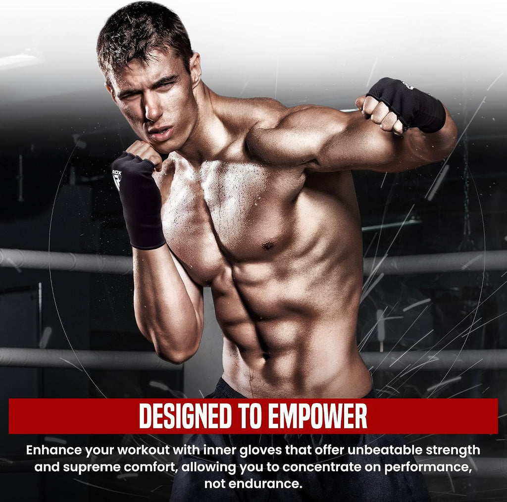 Boxing Hand Wraps Inner Gloves Men Women, Half Finger Elasticated Bandages, Under Mitts Fist Protection, Muay Thai