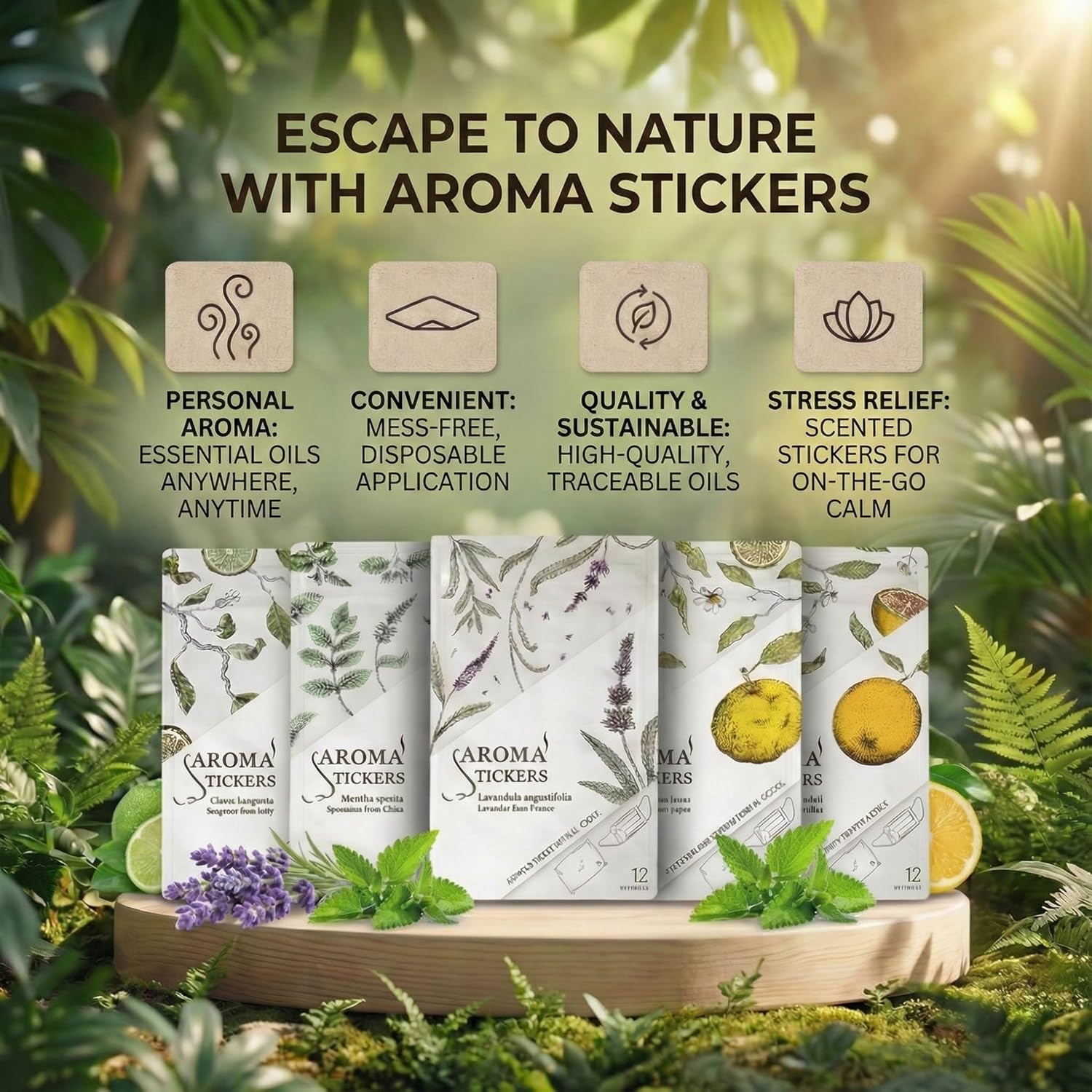 Bergamot Essential Oil Scented Stickers for Aromatherapy, 100% Natural Pure Essential Oil Scented Patch, Personal