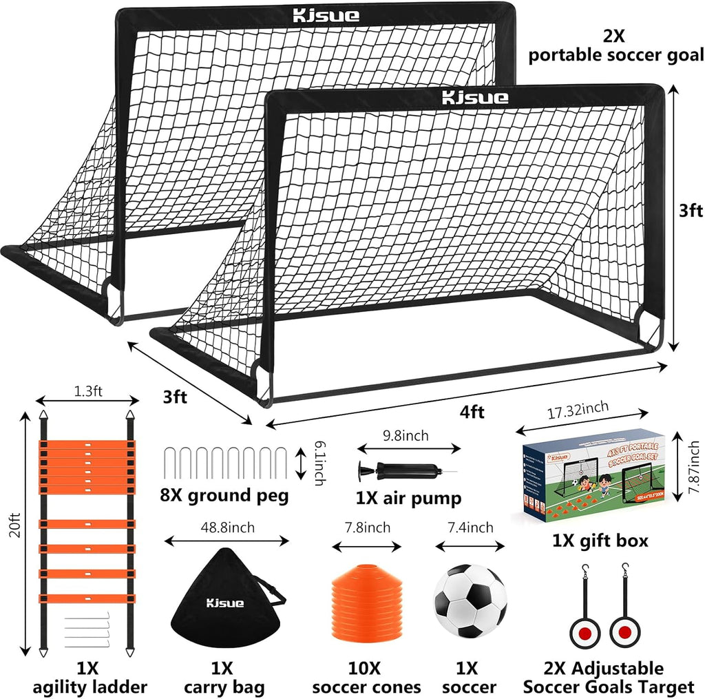 Kids Soccer Goal for Backyard Set of 2, 6X4 / 4X3 ft Portable Pop Up Soccer Net Training Equipment for Outdoor Indoor
