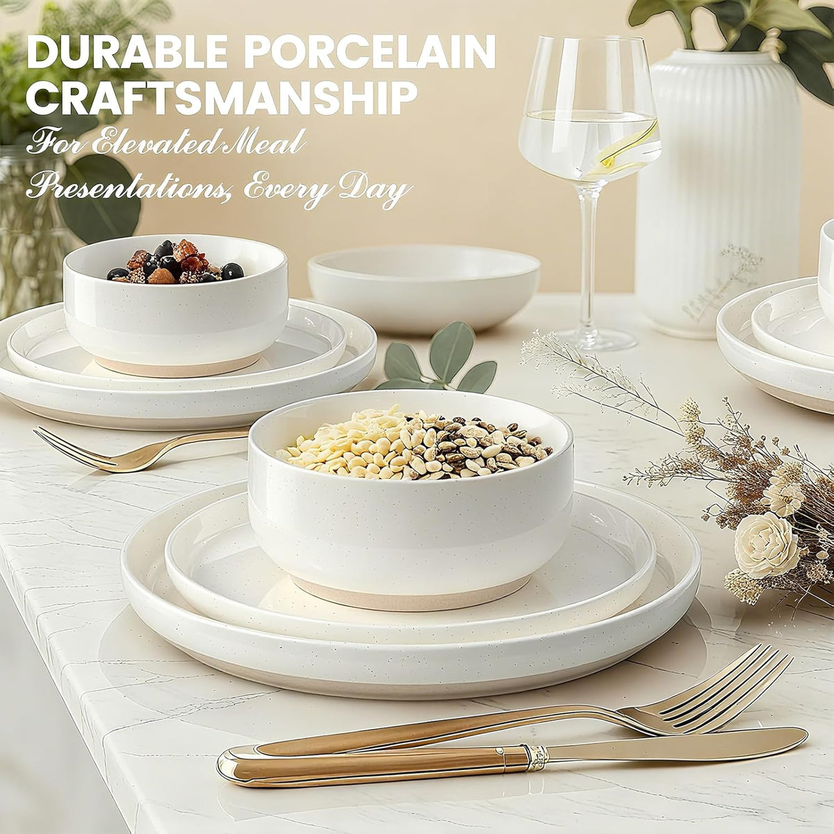 Dinnerware Set for 4, 12 Pieces Plates and Bowls Set