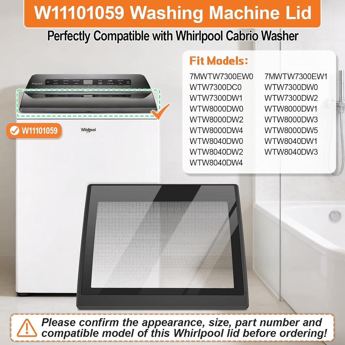 Cabrio Washer Lid W11101059 WTW8040DW4 Lid For Whirlpool Cabrio Washer Part