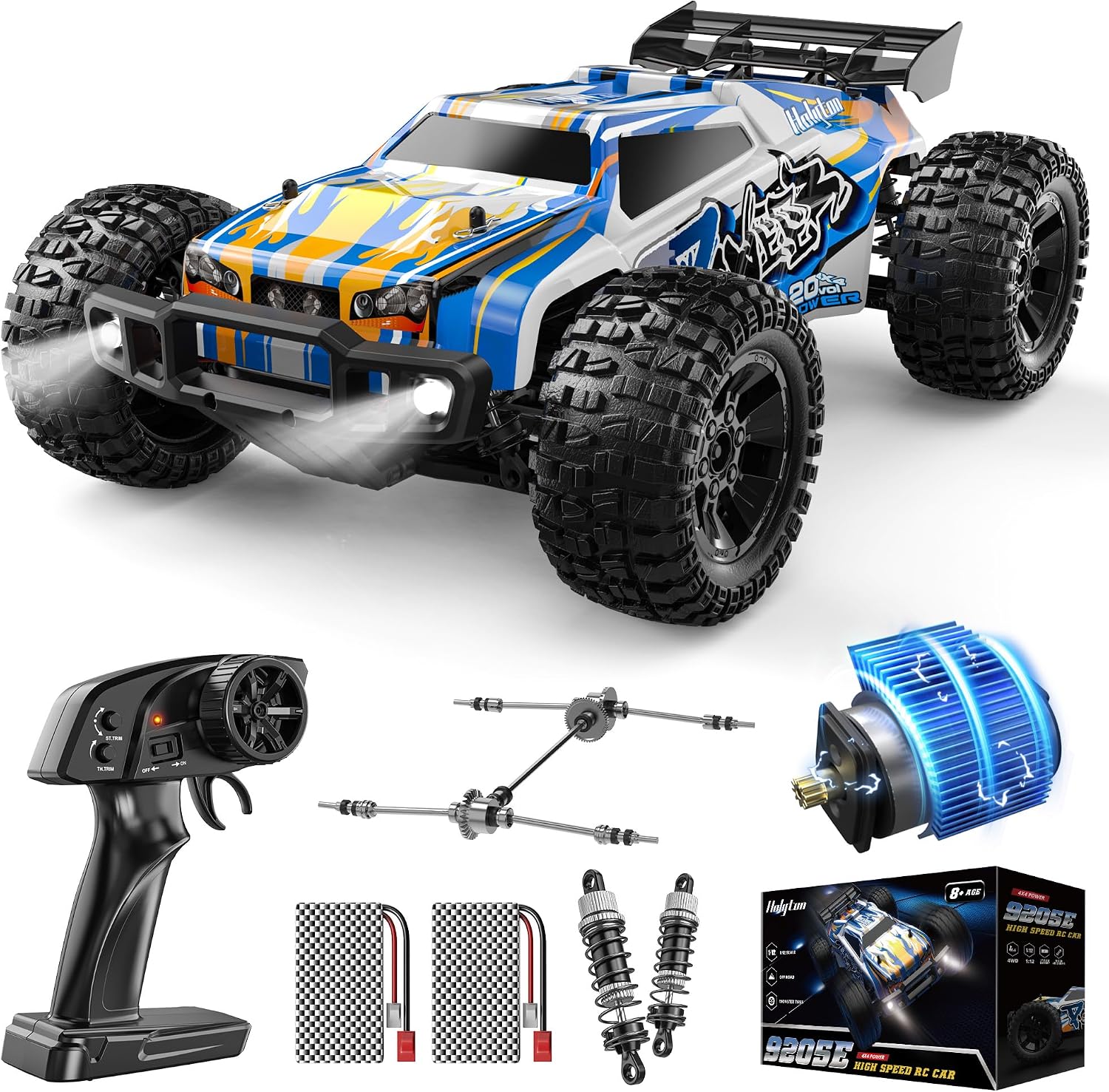 1:10 Large High Speed Remote Control Car with LED Shell Lights, 48+ KM/H, 4WD Offroad Monster Truck for Adults &