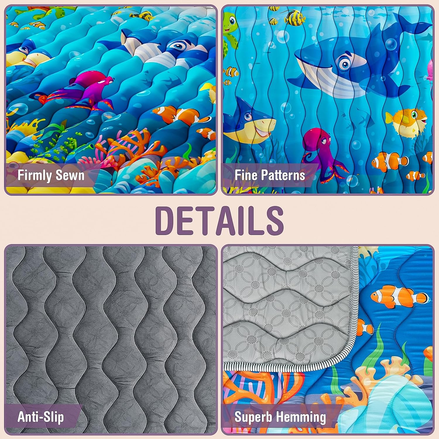 Baby Play Mat, 50x50 Thickened Playpen Mat, Waterproof & Non-Slip, Foldable Play Mat for Floor, Machine Washable