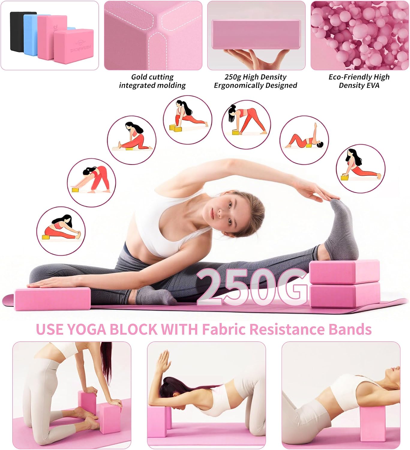 Yoga Mat Thick, 6 Fabric Resistance Bands, 2 Pack Yoga Blocks, Home Workout Equipment Essentials Starter Kit for