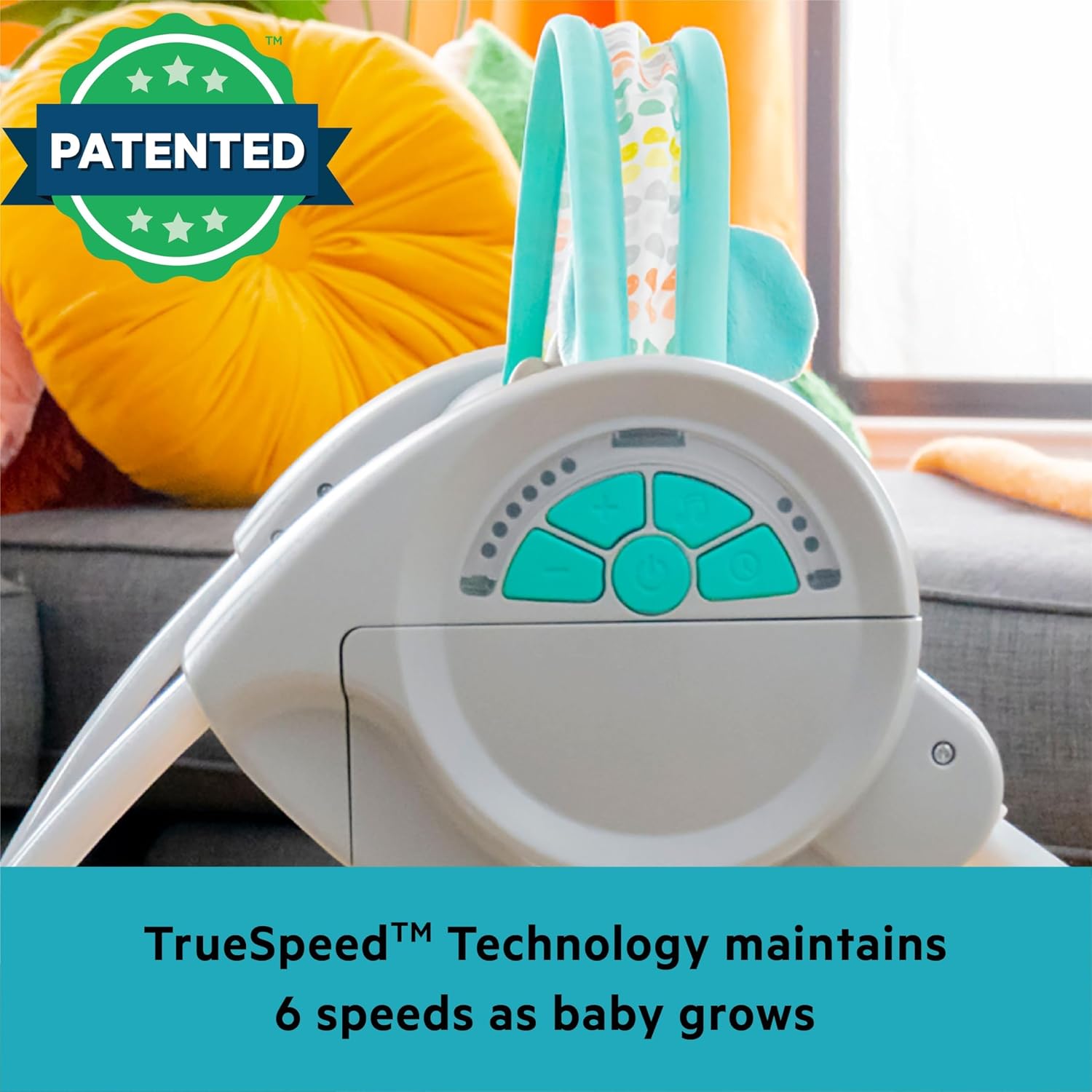 Portable Automatic 6-Speed Baby Swing with Adaptable Speed, Taggies, Music, Removable-Toy-Bar, 0-9 Months 6-20 lbs