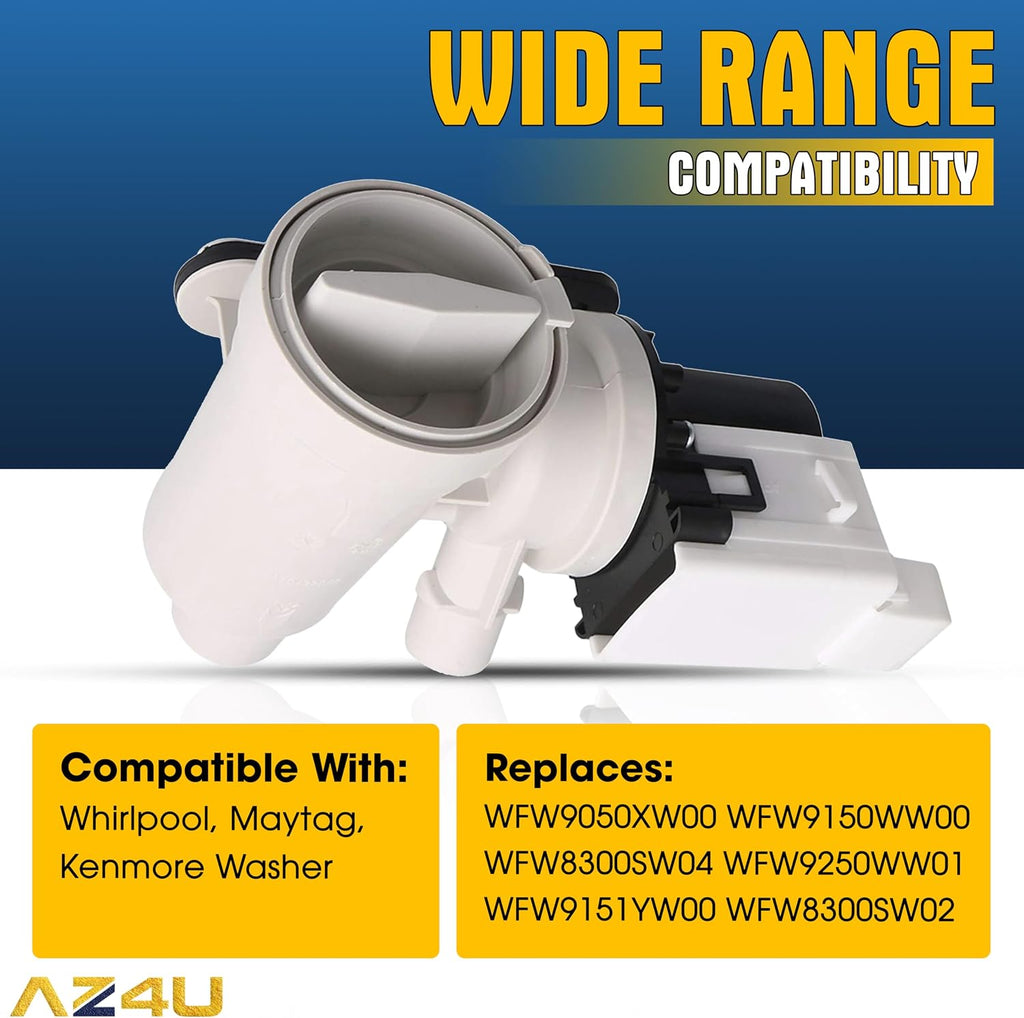 AZ4U Washer Drain Pump Assembly for Whirlpool WFW8400TW02 WFW9050XW00