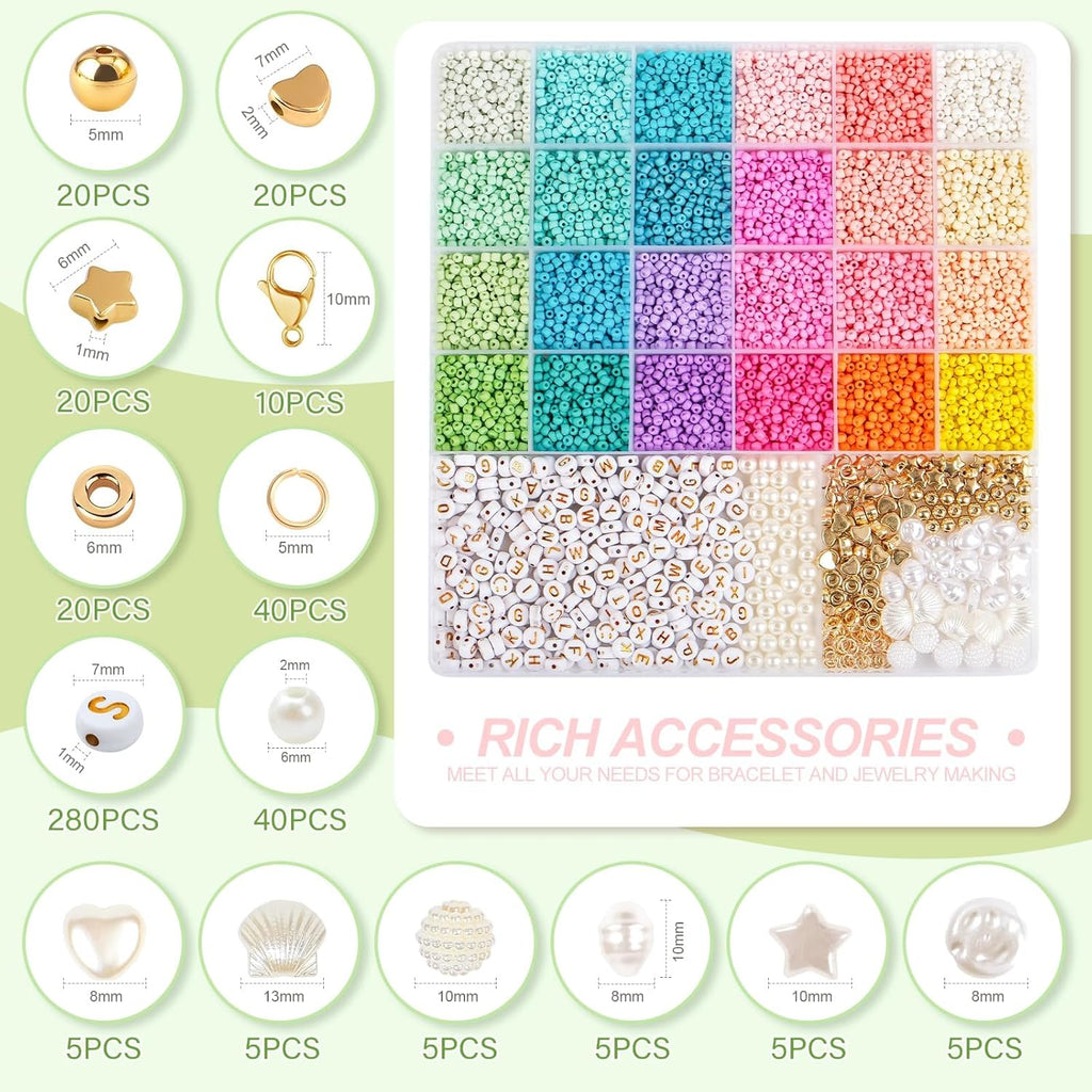 3mm Seed Beads for Bracelet Jewelry Making Bracelet Making Kit | 24 Colors Beads | Friendship bracelets kit with