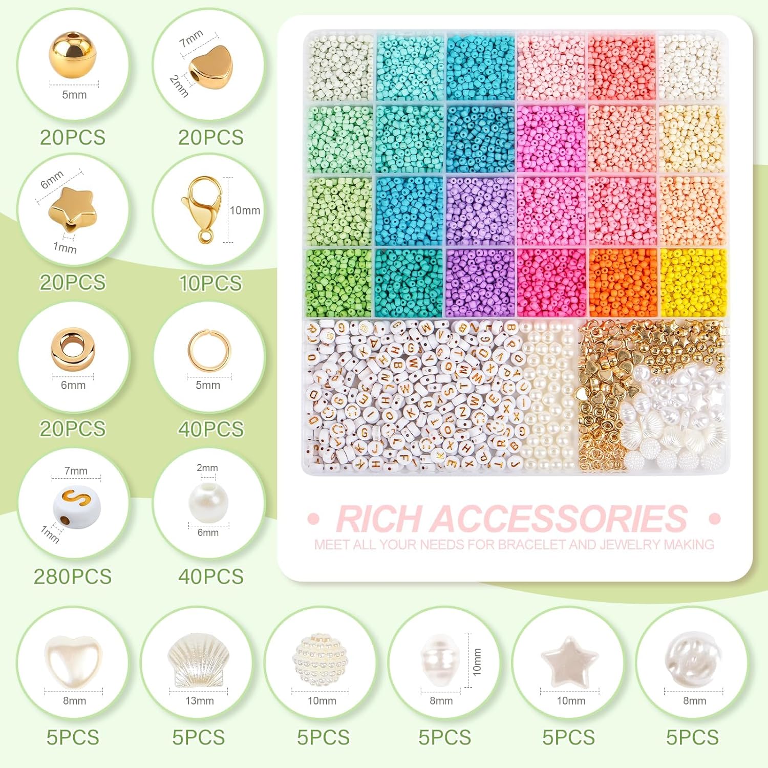 3mm Seed Beads for Bracelet Jewelry Making Bracelet Making Kit | 24 Colors Beads | Friendship bracelets kit with