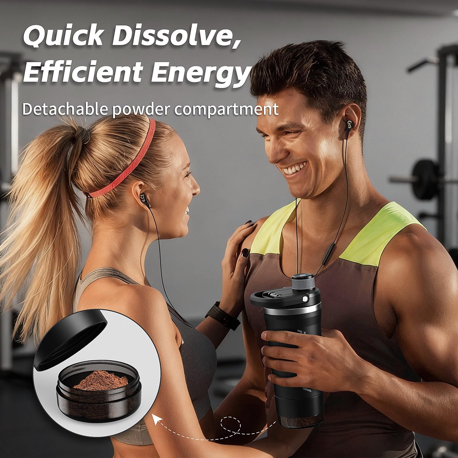 Insulated Stainless Steel Protein Shaker Bottle, 20oz Metal Mixer | Leak-Proof Twist Lock Lid with Detachable Powder