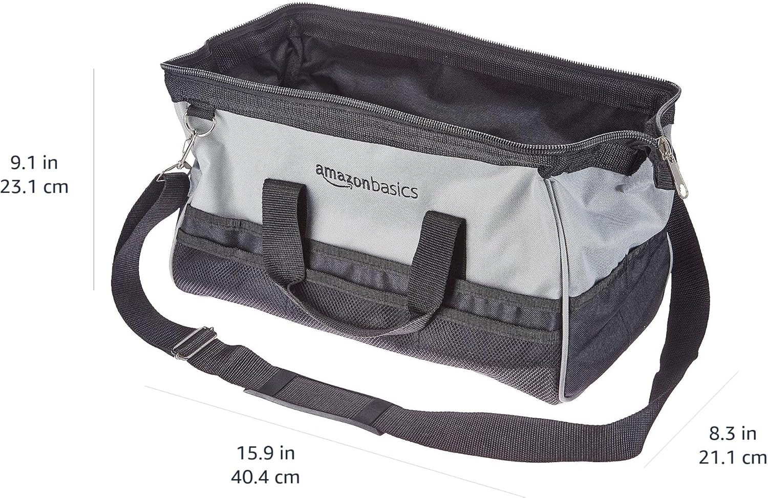 Durable Wear-Resistant Tool Storage Bag with Adjustable Shoulder Strap, Portable Tool Organizer, 16 in, Black & Grey