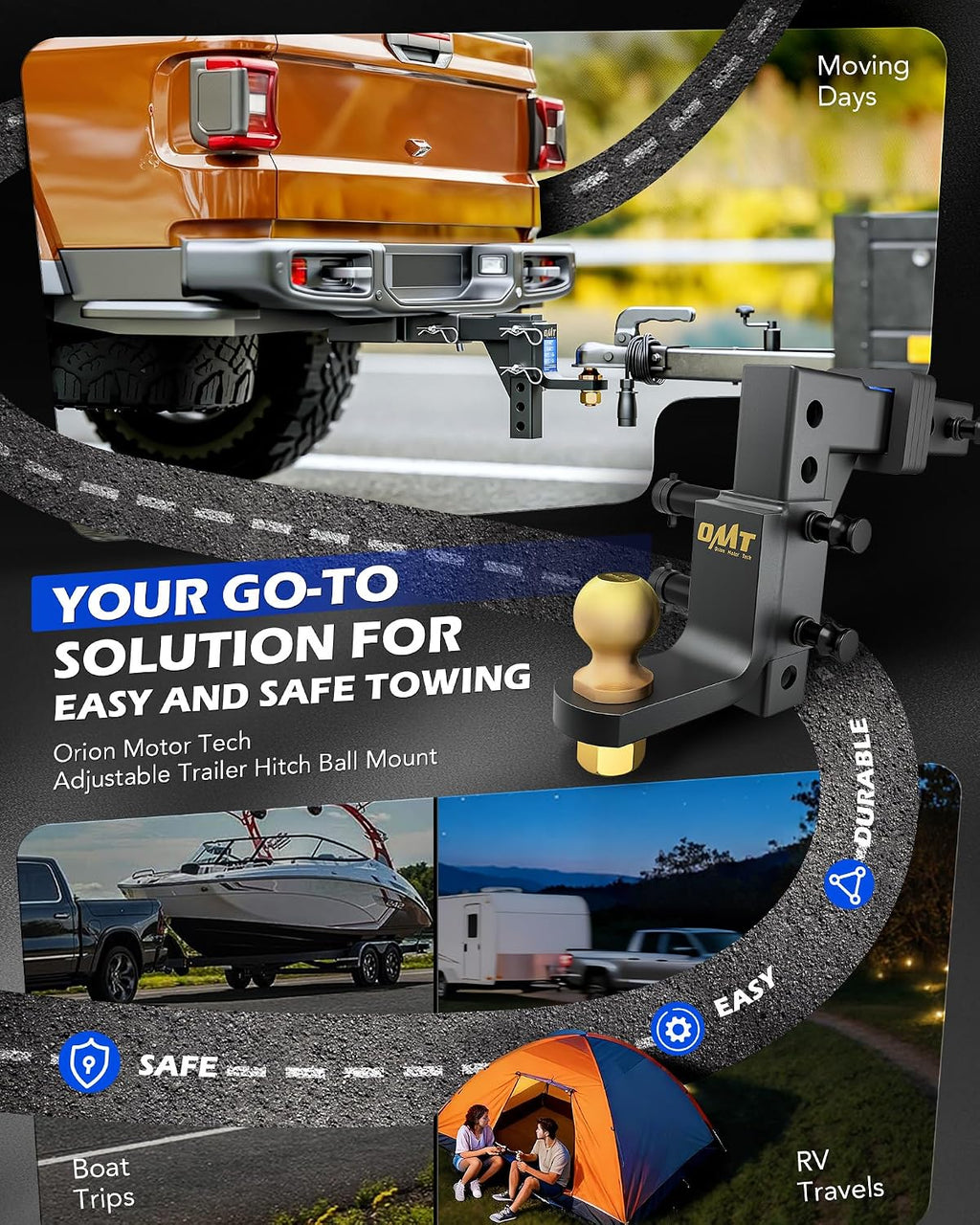 Adjustable Trailer Hitch Ball Mount - 2" Receiver & Ball