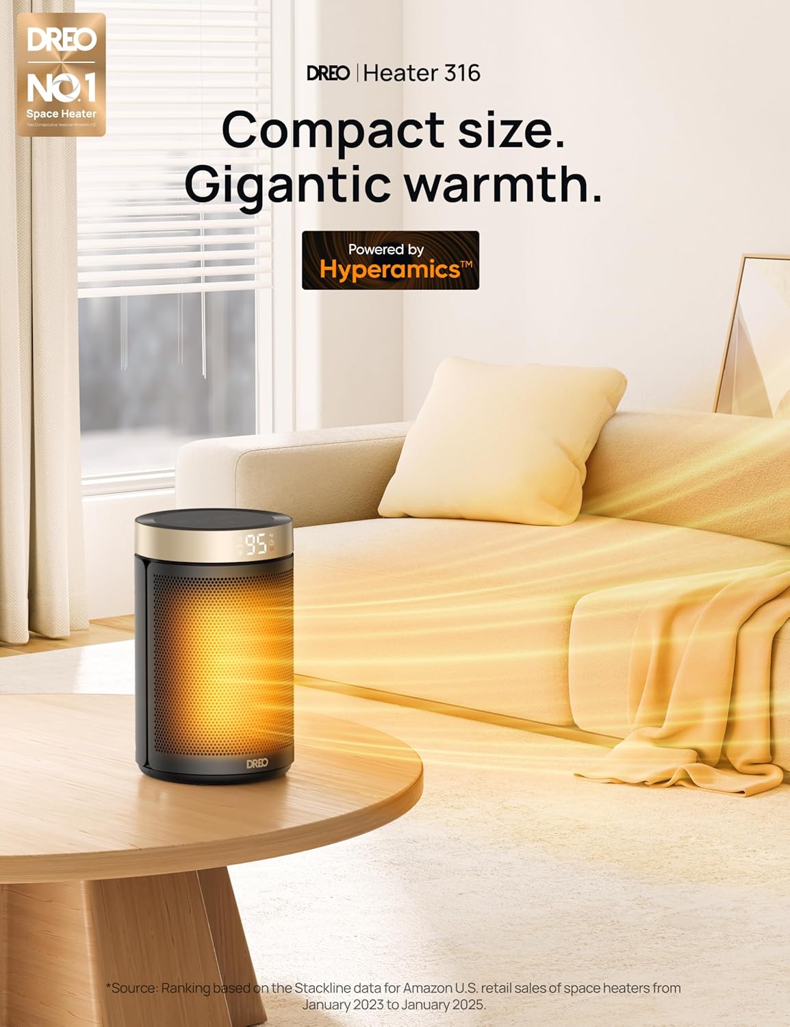 Space Heater, Portable Electric Heaters for Indoor Use with Thermostat | 2026 Upgraded, 34dB Quiet, 12H Timer, 5