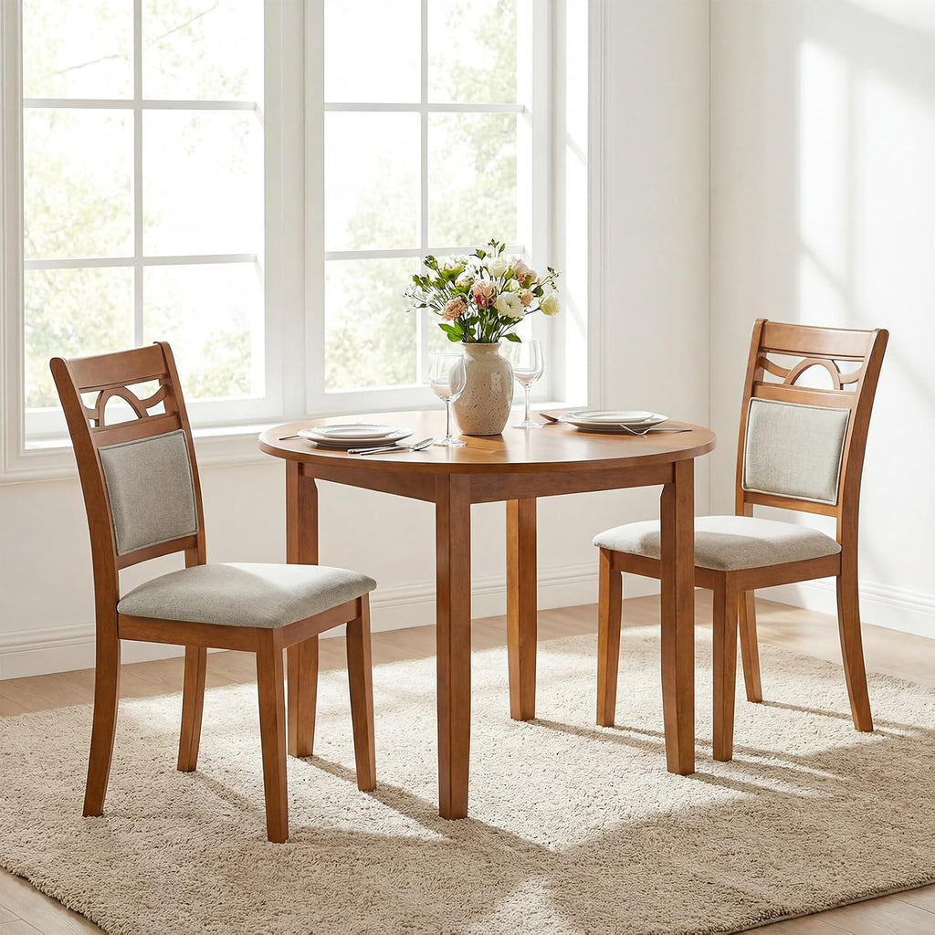 Wooden Dining Chairs Set of 4, Farmhouse Side Chairs w/Solid Rubber Wood Frames, Comfortable Backrests, Upholstered