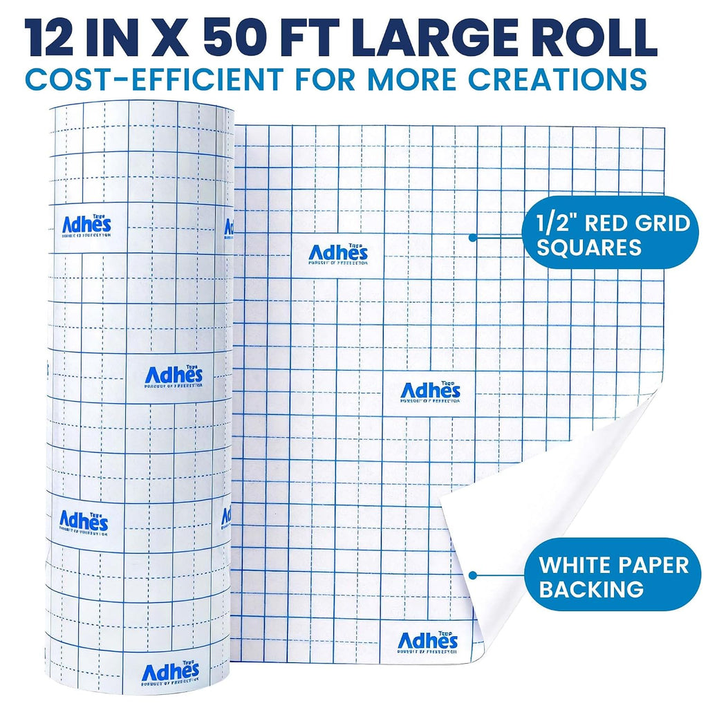 ADHES Clear Transfer Tape for Vinyl with Grid, 12" x 50FT