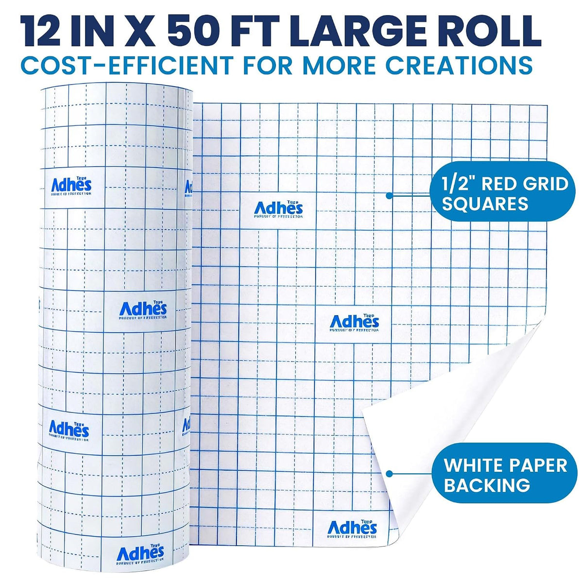 ADHES Clear Transfer Tape for Vinyl with Grid, 12" x 50FT