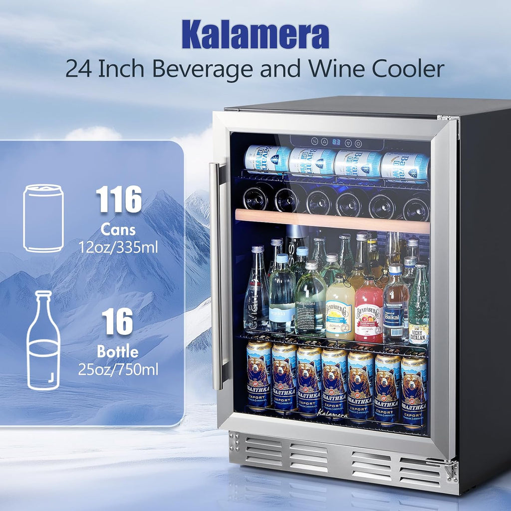 Mini Fridge 24 Inch Undercounter Beverage and Wine Cooler
