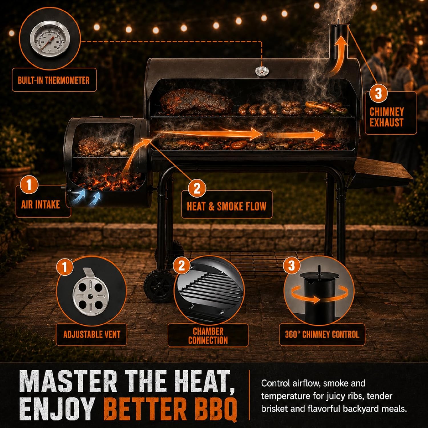 Charcoal Grill with Offset Smoker: Spacious Barrel Charcoal Grills