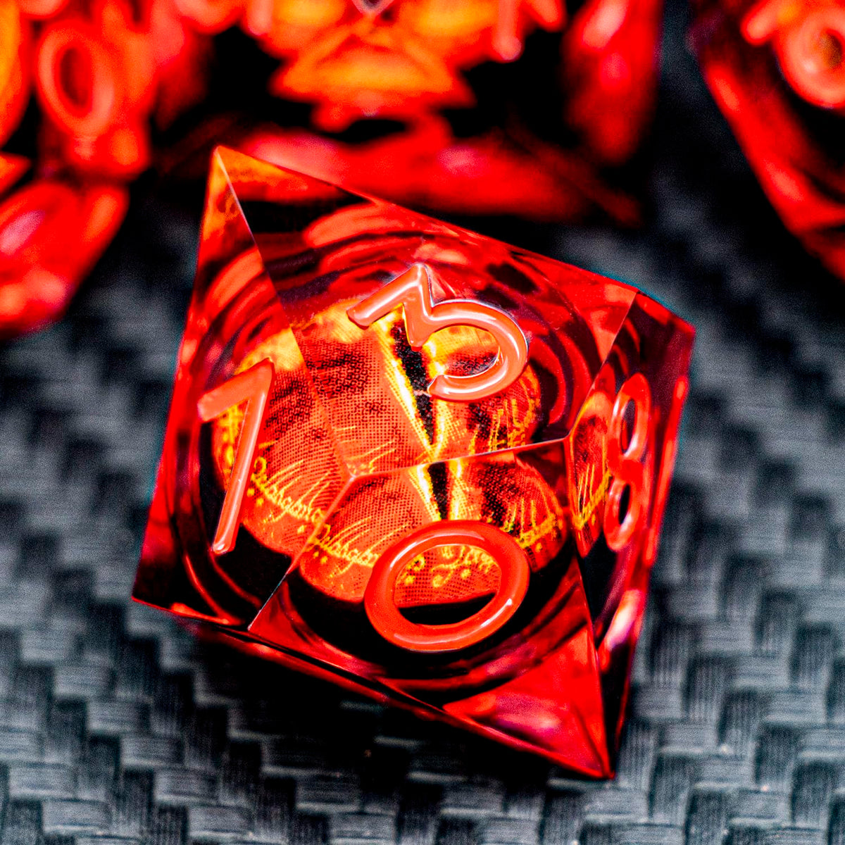 RPG Resin Dice Gazes Eye Dice Red Liquid Core Flaming RPG Sharp Edged Dice Set with Gift Box, Polyhedral RPG Dice