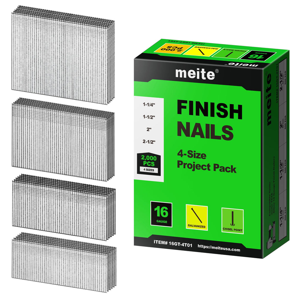 16 Gauge Finish Nails 4 Sizes Straight T-Nails Galvanized 2,000PCS