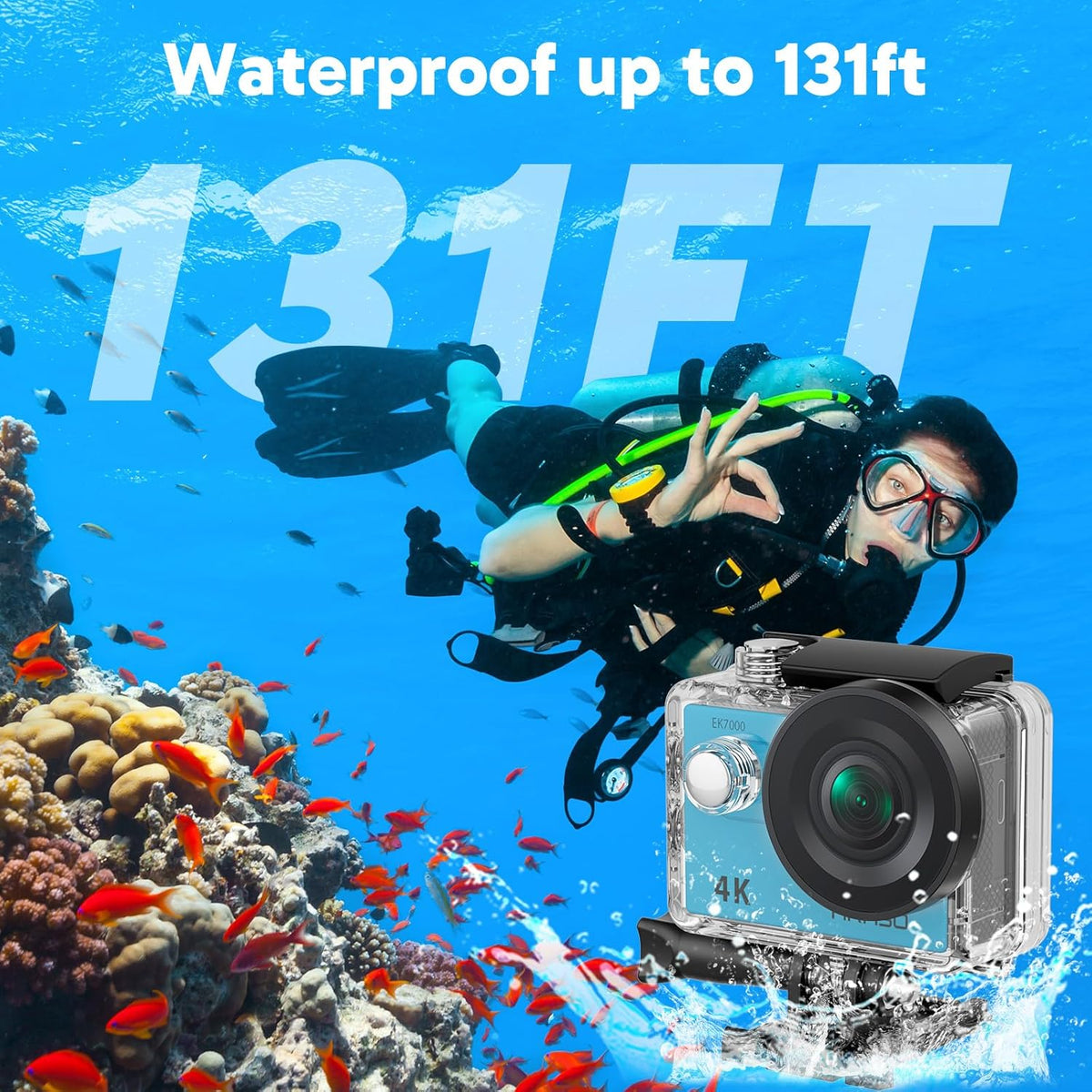 EK7000 4K30FPS 20MP WiFi Action Camera with EIS Ultra HD 131FT Waterproof Underwater Camera Remote Control 4X Zoom