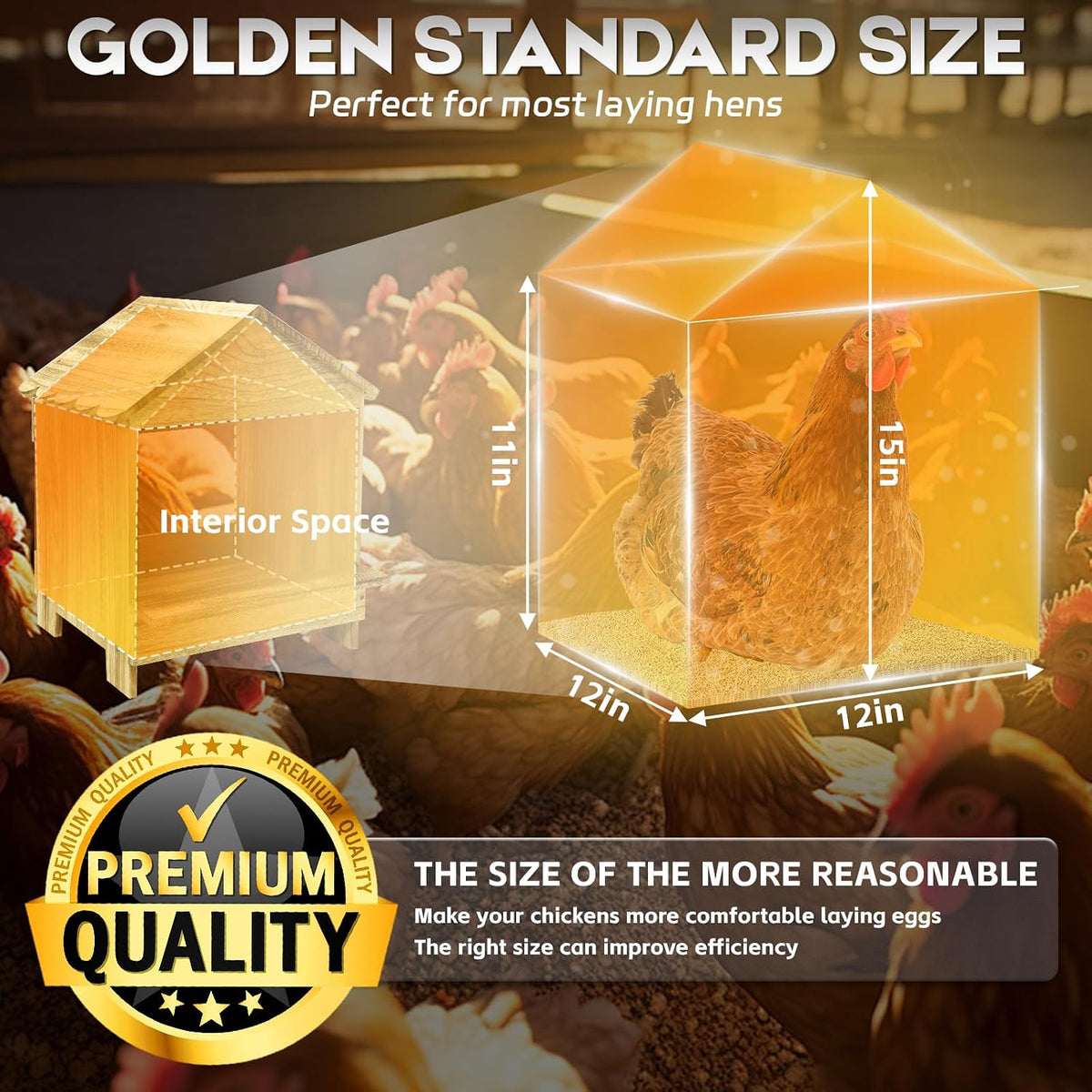 Gold Standard Chicken Nesting Box for Laying Eggs, 3 Pack Wooden Nesting Box for Chickens, Farm House Series Laying