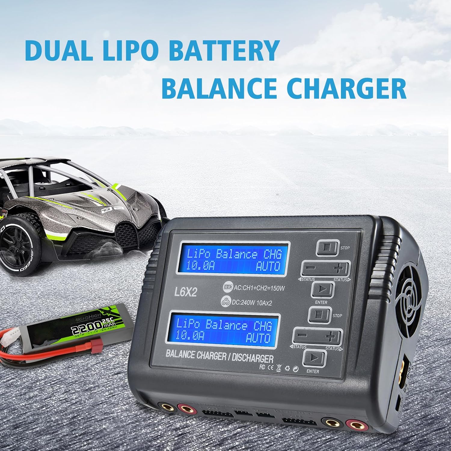 LiPo Battery Charger Dual 10A RC Fast Balance Battery Charger Discharger | RC Car Drone Chargers for 1S-6S LiPo