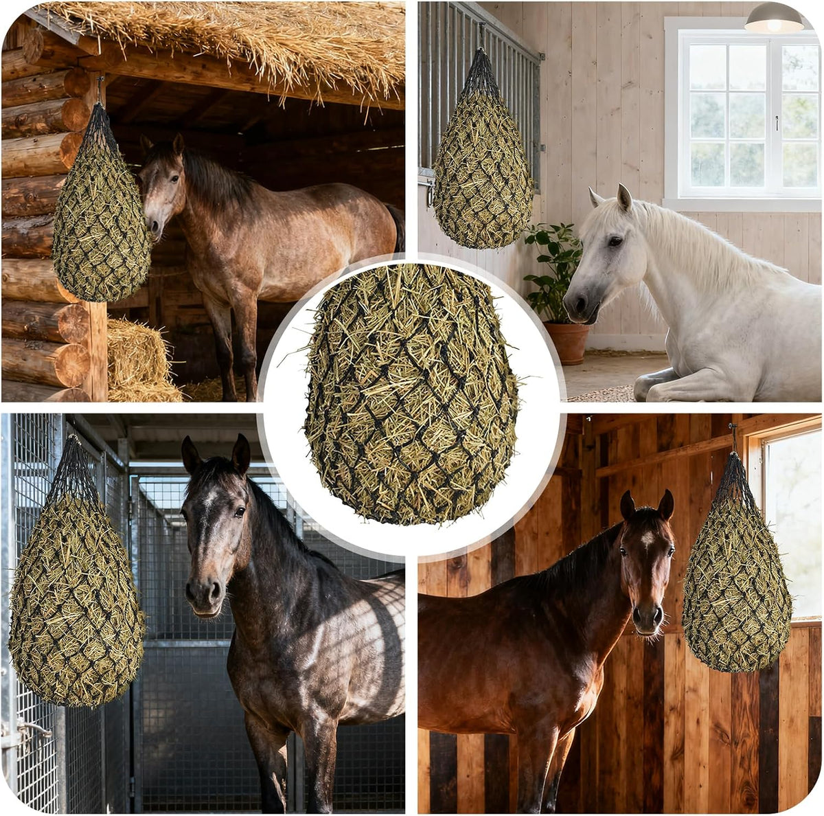 Hay Bags for Horses, 2 Pack Hay Nets for Horses Slow Feed, Goats, Livestock, 40" Large Opening Polyester Rope Hay