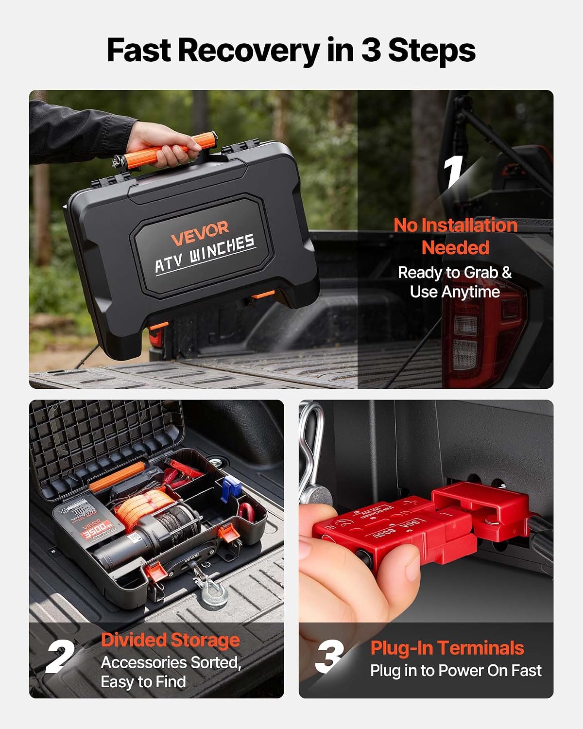 Portable Winch, 3500 lbs 12V DC Electric Winch with Synthetic Rope, Wireless & Wired Remotes, Box-Style Recovery Kit