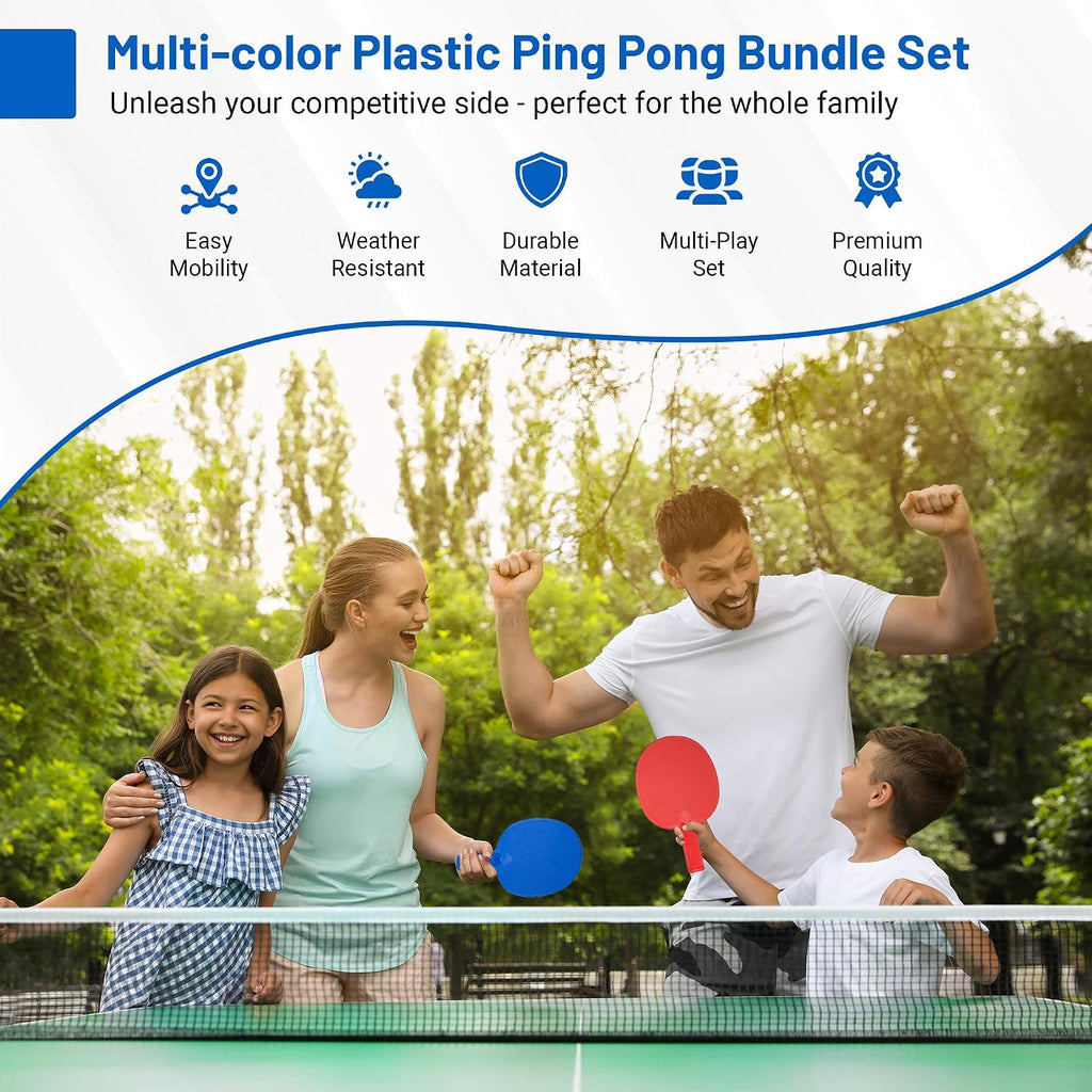 Plastic Portable Ping Pong Paddles Set of 4 Table Tennis Paddles with Retractable Ping Pong Net - 2 Ping Pong Balls