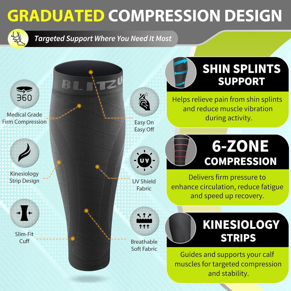 3 Pairs Calf Compression Sleeves for Men and Women. Footless Compression Socks & Leg Support for Running, Travel