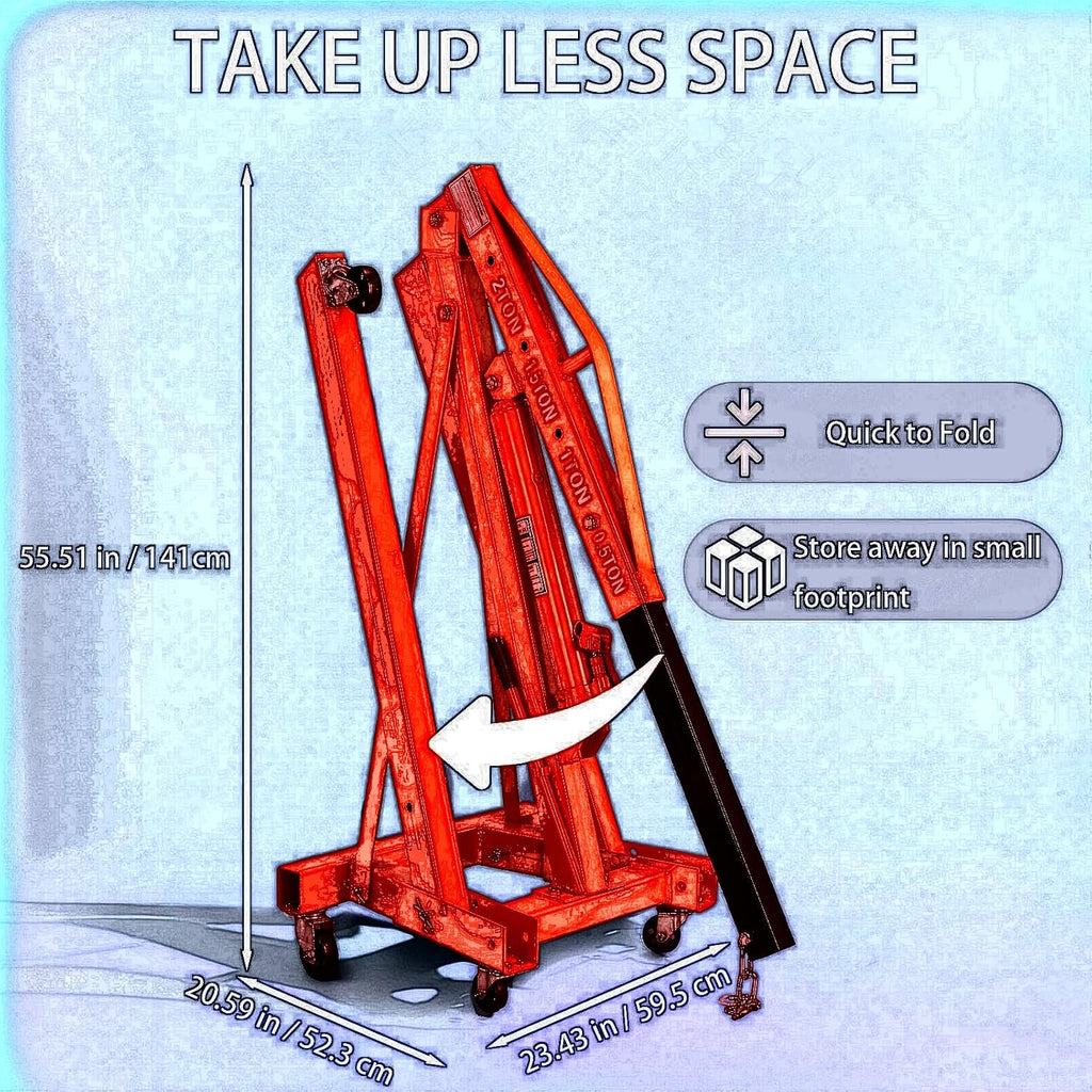 2 Ton Engine Hoist Foldable Cherry Picker, Heavy Duty Engine Lift Hoist