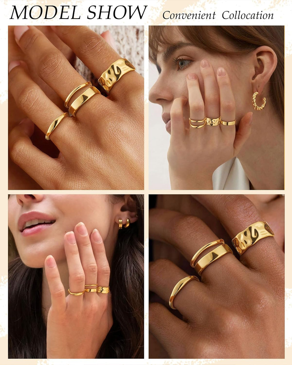 Stackable Gold Rings for Women Non Tarnish 14K Gold Plated Chunky Stacking Thumb Ring Set Trendy Dainty Statement