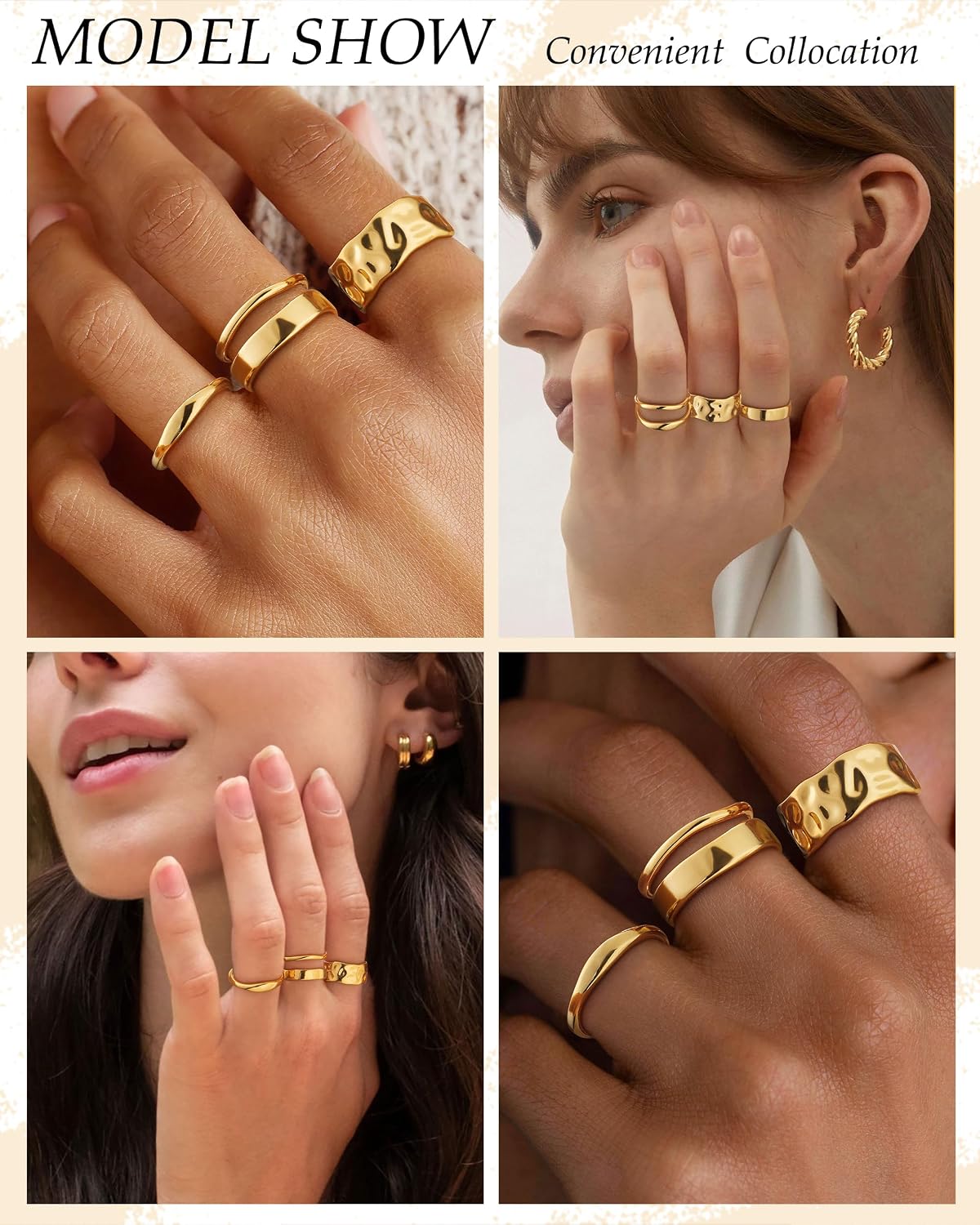 Stackable Gold Rings for Women Non Tarnish 14K Gold Plated Chunky Stacking Thumb Ring Set Trendy Dainty Statement