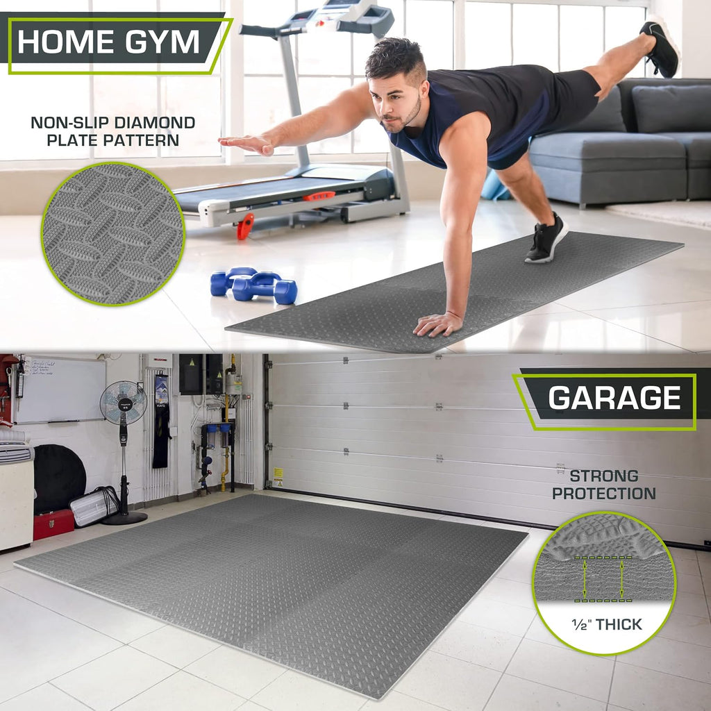 Fit Exercise Puzzle Mat ½-inch, EVA Interlocking Foam Floor Tiles for Home Gym, Workout Equipment, Kids Play Areas