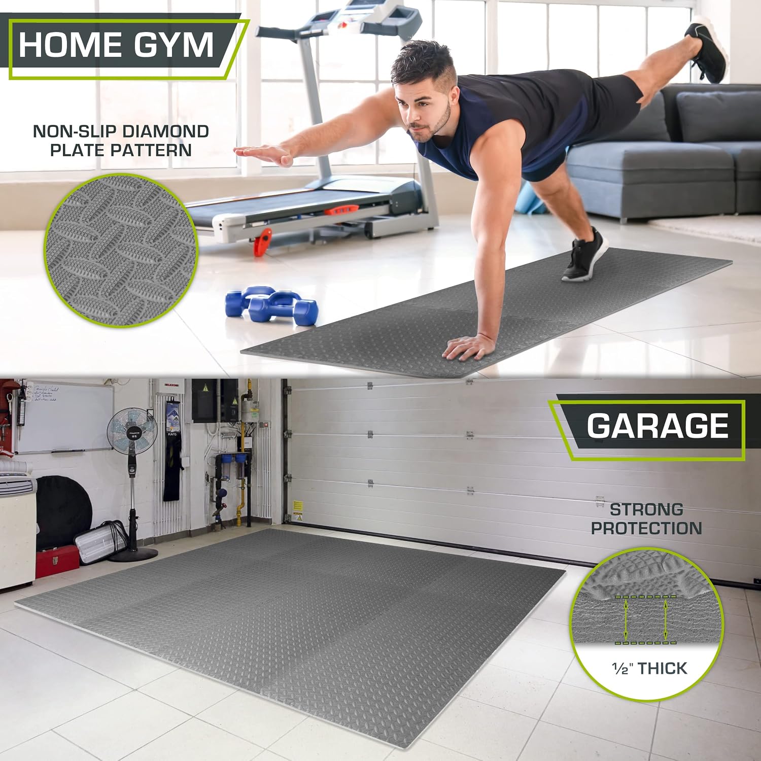 Fit Exercise Puzzle Mat ½-inch, EVA Interlocking Foam Floor Tiles for Home Gym, Workout Equipment, Kids Play Areas