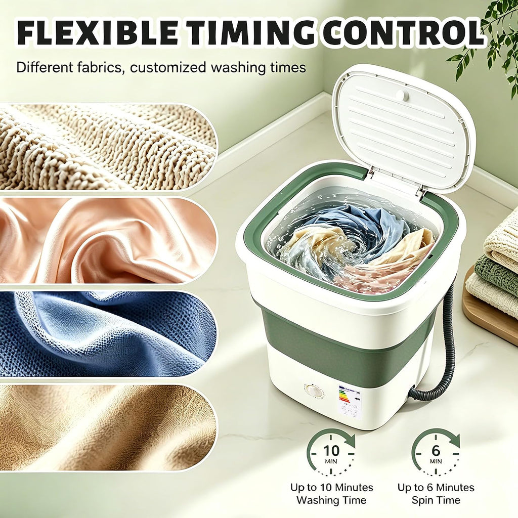 Portable Washing Machine 52L, Foldable Mini Washer with Spin Basket, Adjustable Wash 2-10 Min & Spin 1-6 Min, Large