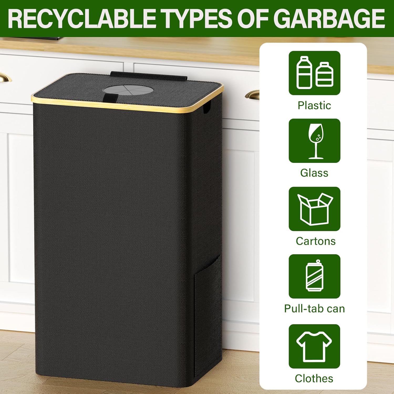 Recycling Bin for Kitchen, 110L 29 Gallon Indoor Home Recycle Bin with Lid and 2 Removable Reusable Inner Bags