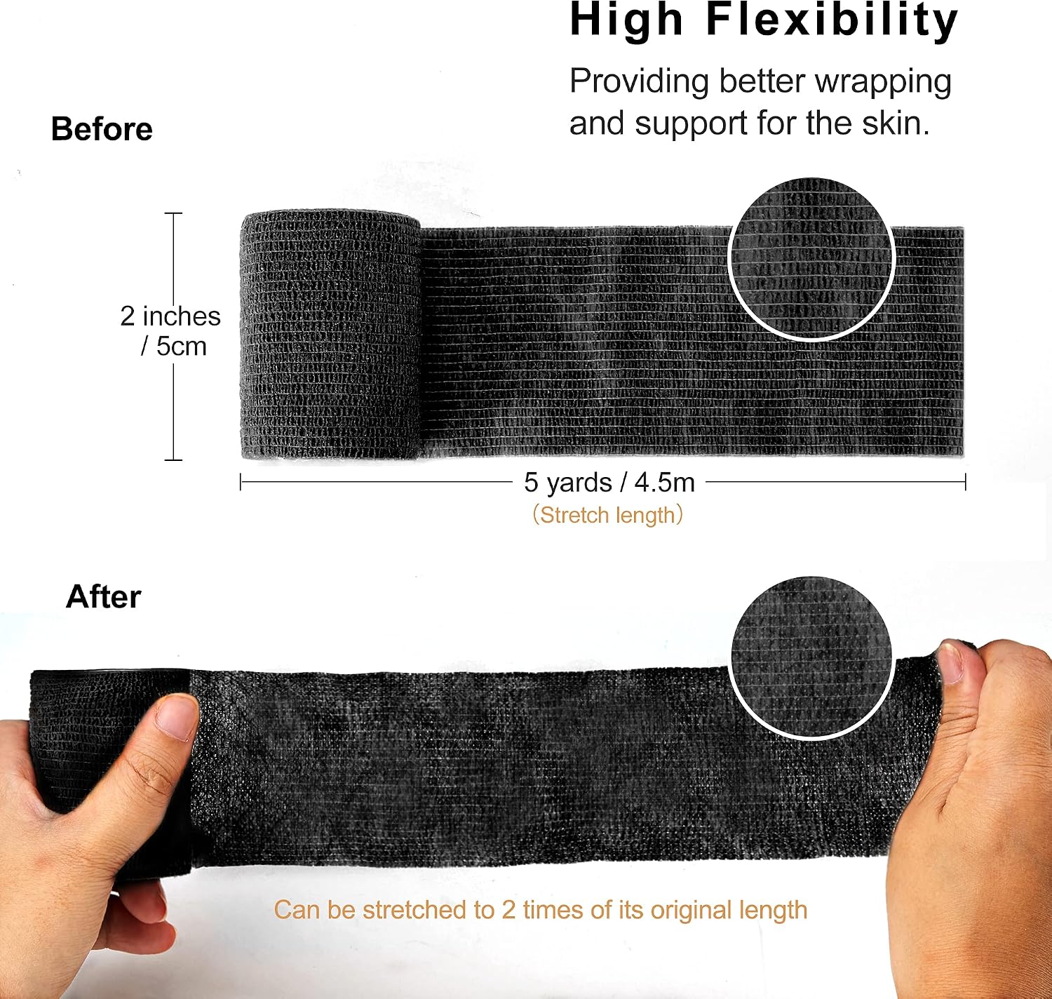 Self Adhesive Bandage Wrap Tattoo Grip Tape 2 inch x 5 Yards Cohesive Bandage Wrap Medical Wrap for Sports & First