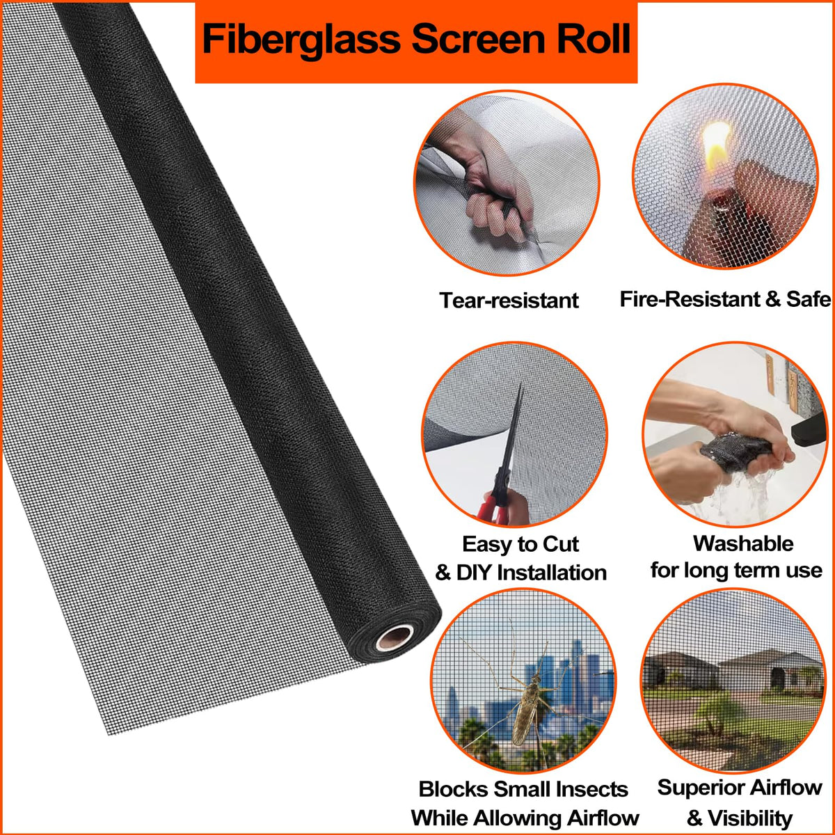 Fiberglass Window Screen Mesh Roll - 48 inch x 100 feet