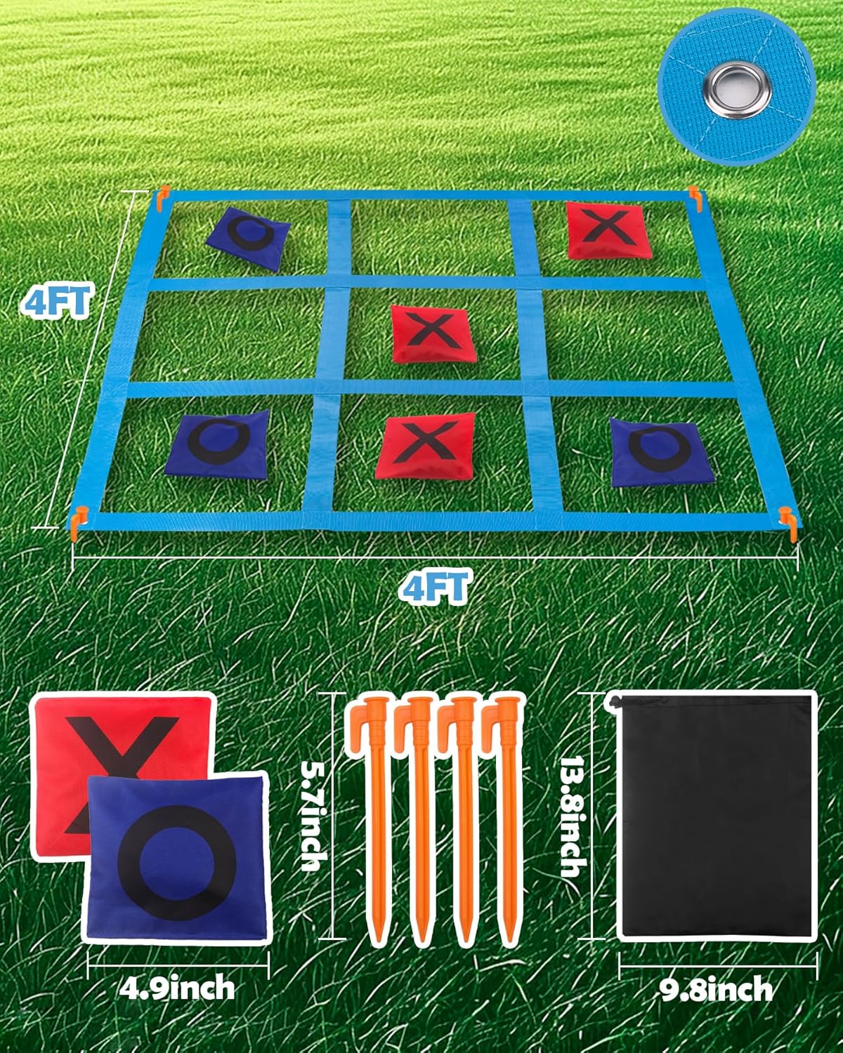 Giant Tic Tac Toe Bean Bags Toss Games, 4FT x 4FT Outdoor Yard Game with 10pcs Bean Bags for Kids Adults and Family