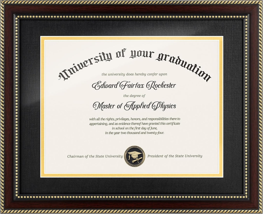 8.5x11 Diploma Frame with Black over Gold Mat or Full Display 11x14 Document Certificate Frame for Diploma Degree