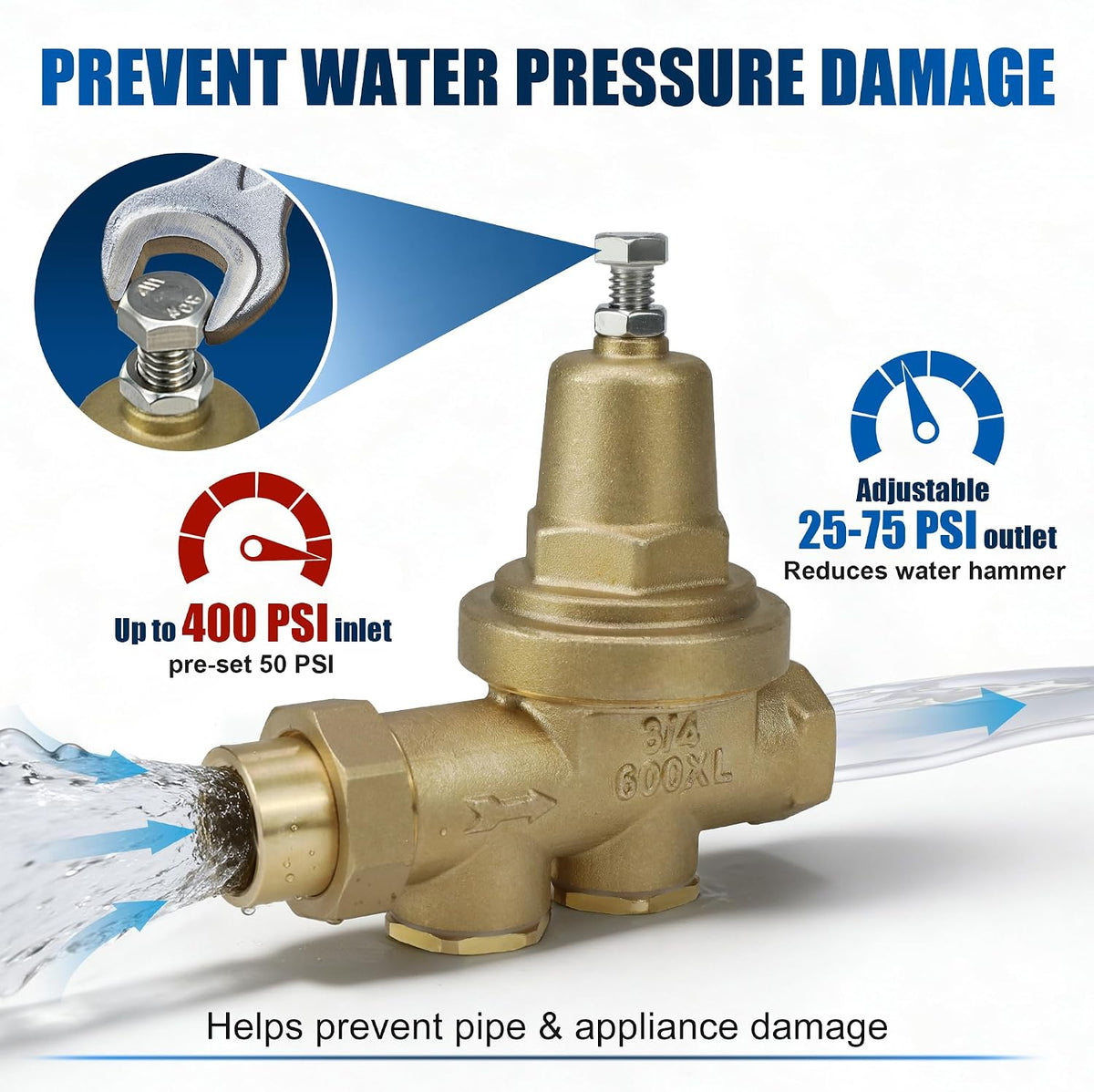 34-600XL 3/4 inch water Pressure Reducing Valve, FNPT inlet x FNPT outlet