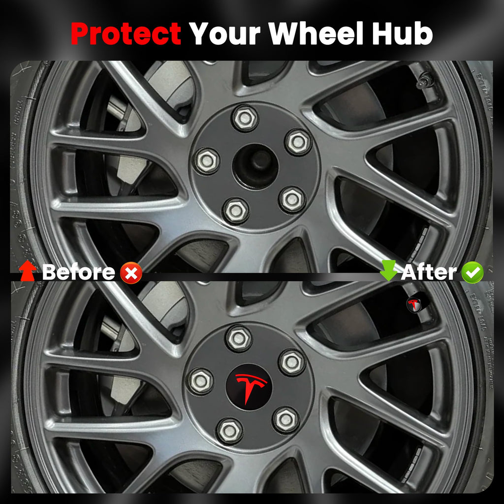 4 Pack Wheel Center Caps and Valve Caps Compatible with Tesla