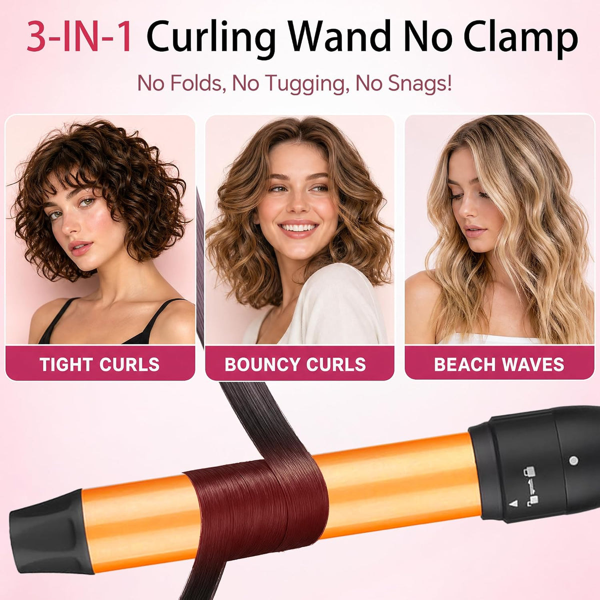 3 in 1 Curling Iron Set, Hair Curling Wand Set with Ceramic | Interchangeable Curling Wand(3/8"-1.25inch), Instant