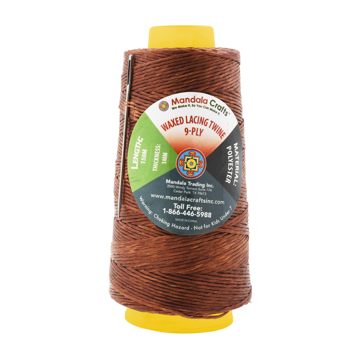 1mm Brown Waxed Twine for Rope Whipping with Needle, 164 YDs
